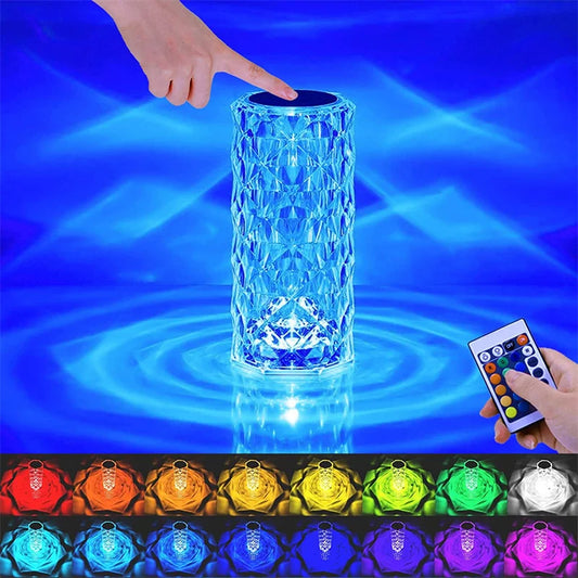Crystal Table Lamp 16 Colors LED Rose Light Projector Home Bar Decoration