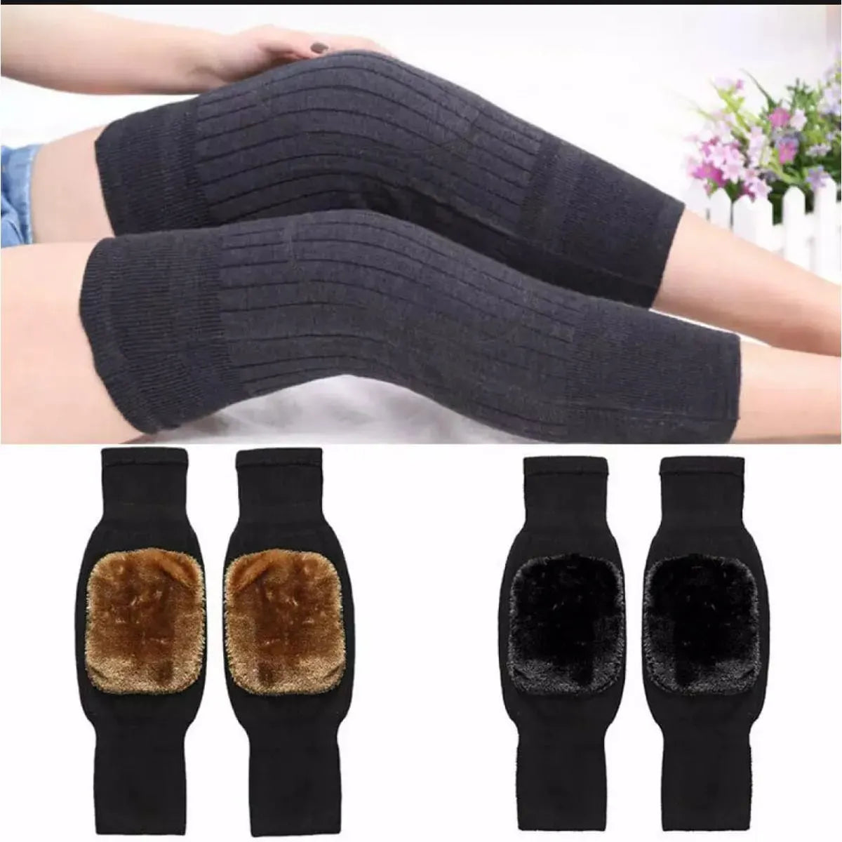 2 PCS Non-Slip Cashmere Wool Knee Pads Brace Leg Warmer with Strap Adjustable for Men & Women