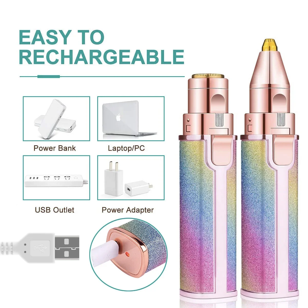 2 In1 Rechargeable Facial Hair Removal and Eyebrow Shaver - Face Lips Body