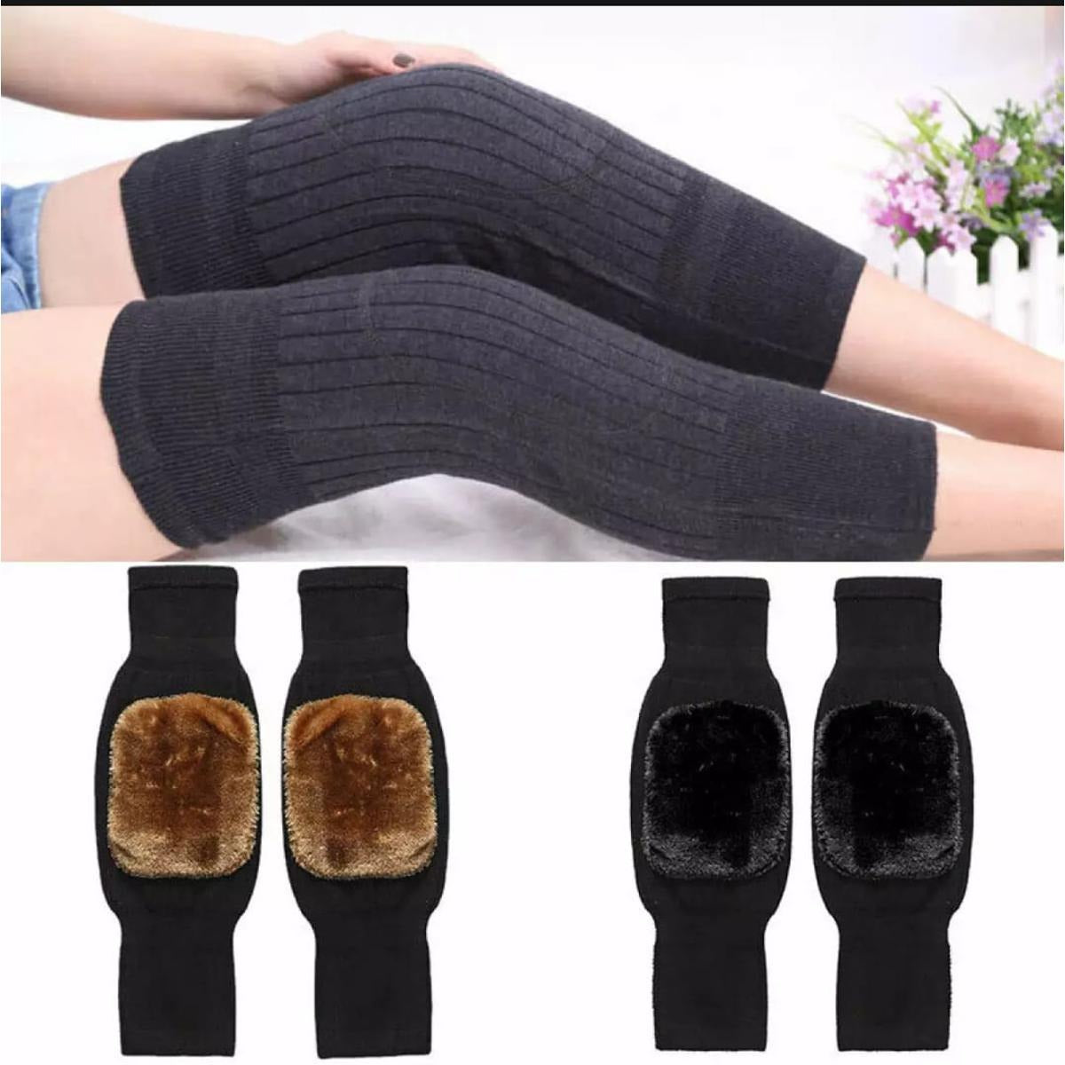 2 PCS Non-Slip Cashmere Wool Knee Pads Brace Leg Warmer with Strap Adjustable for Men & Women